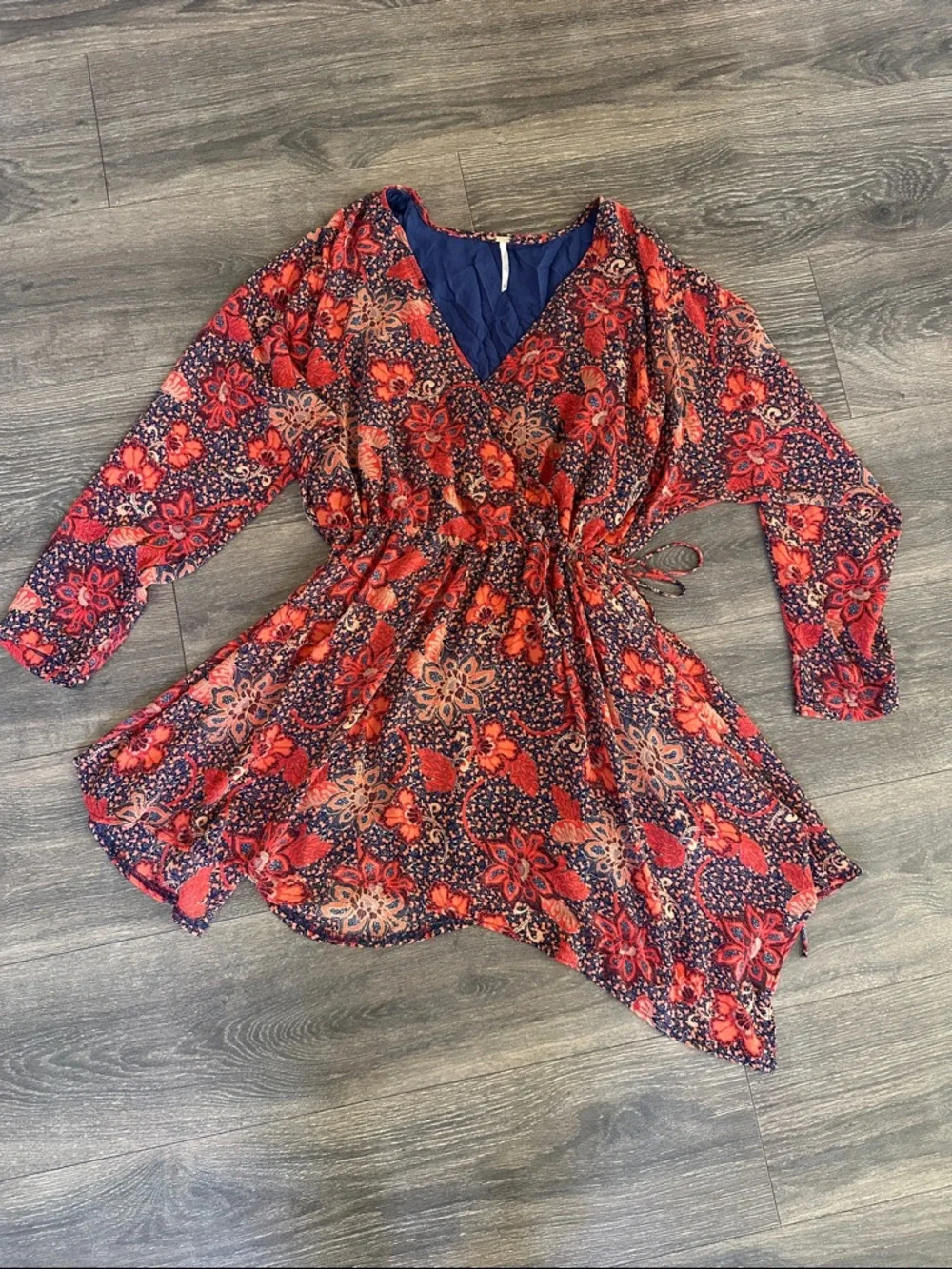 Free People Floral Boho Mini Dress Wrap Style XS - Picture 1 of 9